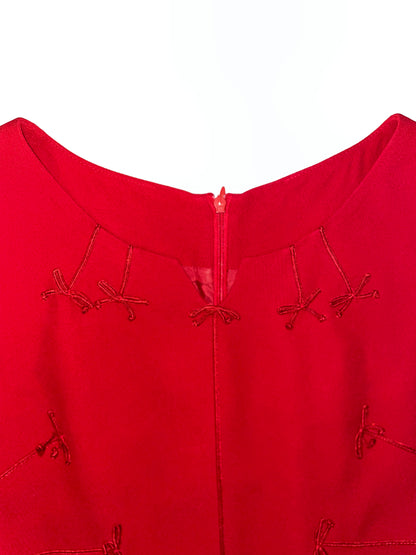 Vintage 90s Cute Bows Detail Red Sheath Dress | Sz IT38