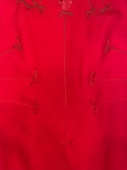 Vintage 90s Cute Bows Detail Red Sheath Dress | Sz IT38