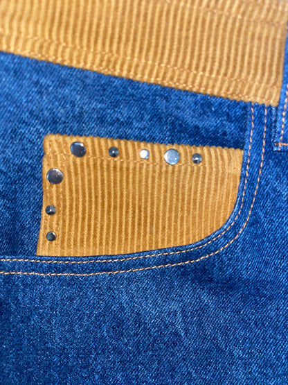 Denim Brown Corduroy Studded Mid-Rise Straight-Leg Jeans | Sz 30