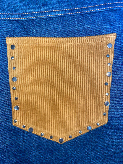 Denim Brown Corduroy Studded Mid-Rise Straight-Leg Jeans | Sz 30