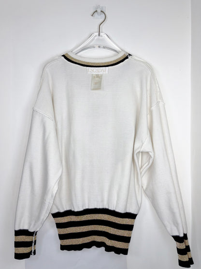 80s Vintage Sailor Nautical Anchor Embroidered Knit Sweater | Sz42~ S-L