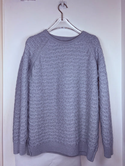 3D Knit 100% Merino Wool Blue Crew Neck Sweater | Sz Small