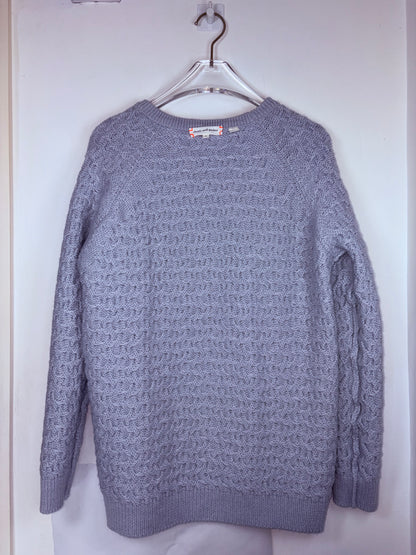 3D Knit 100% Merino Wool Blue Crew Neck Sweater | Sz Small