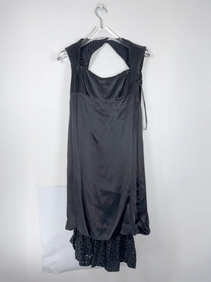 Black Cotton Dress Silk Lining& Cut Out Back |Sz US4 ~ Small