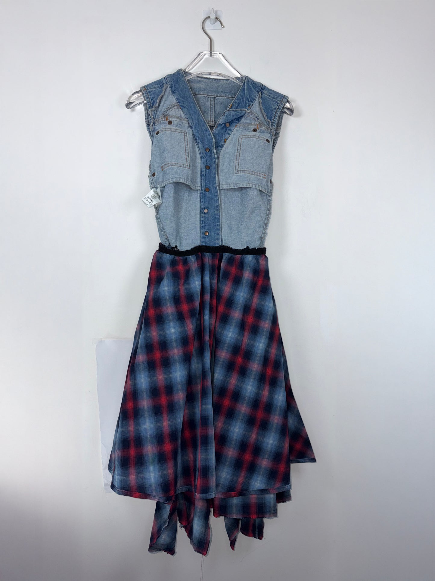 Denim top Tartan Plaid Draped Skirt | Sz IT 38~Small