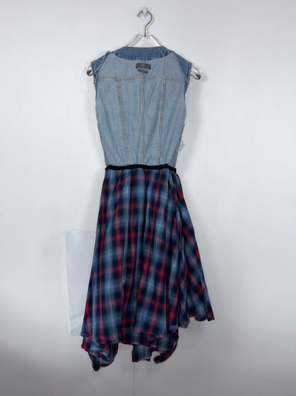 Denim top Tartan Plaid Draped Skirt | Sz IT 38~Small