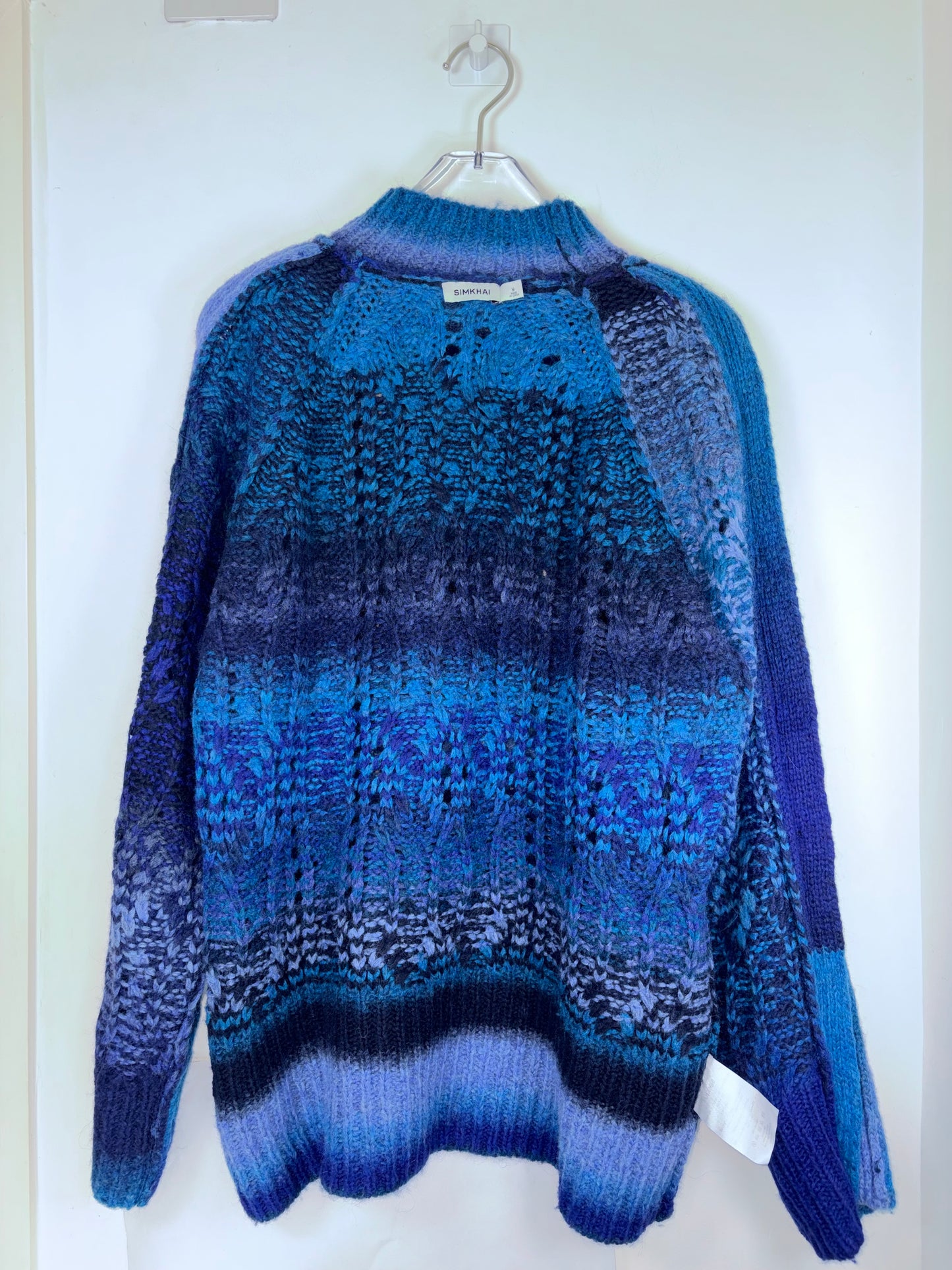 Knit Mock Neck Sweater Ombre Blue Button Sleeve | Sz Medium