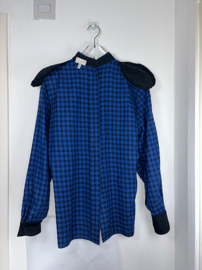 80s Vintage Western Blue Check Strong Shoulder | Sz IT 42 ~ M-L