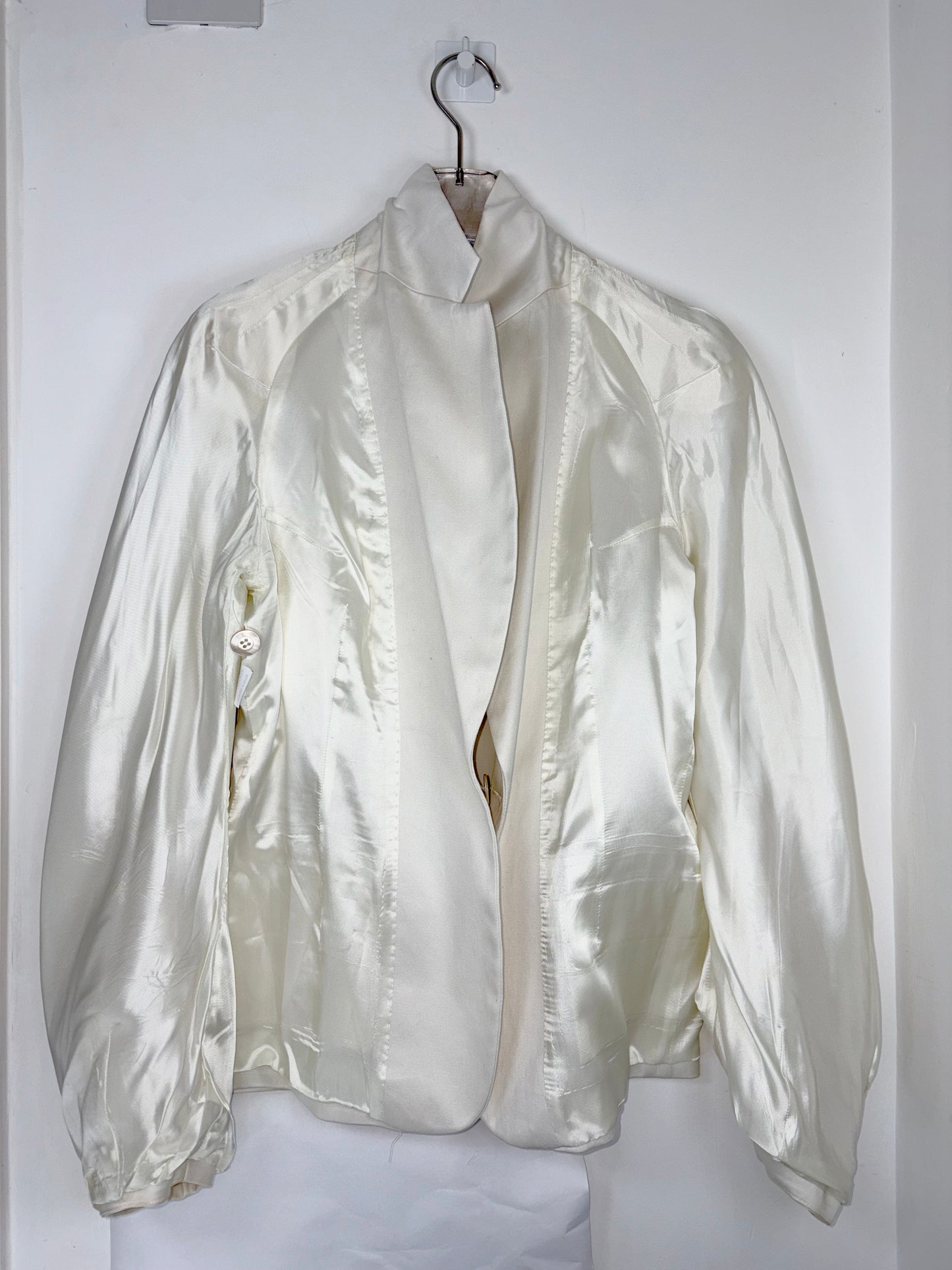 Cotton Ecru White Balloon Sleeve Blazer Jacket | FR 38 ~ Small