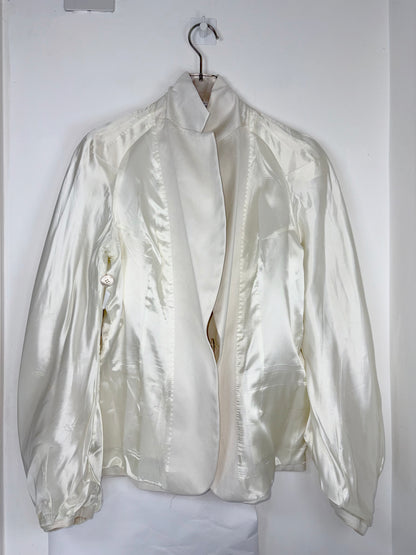 Cotton Ecru White Balloon Sleeve Blazer Jacket | FR 38 ~ Small