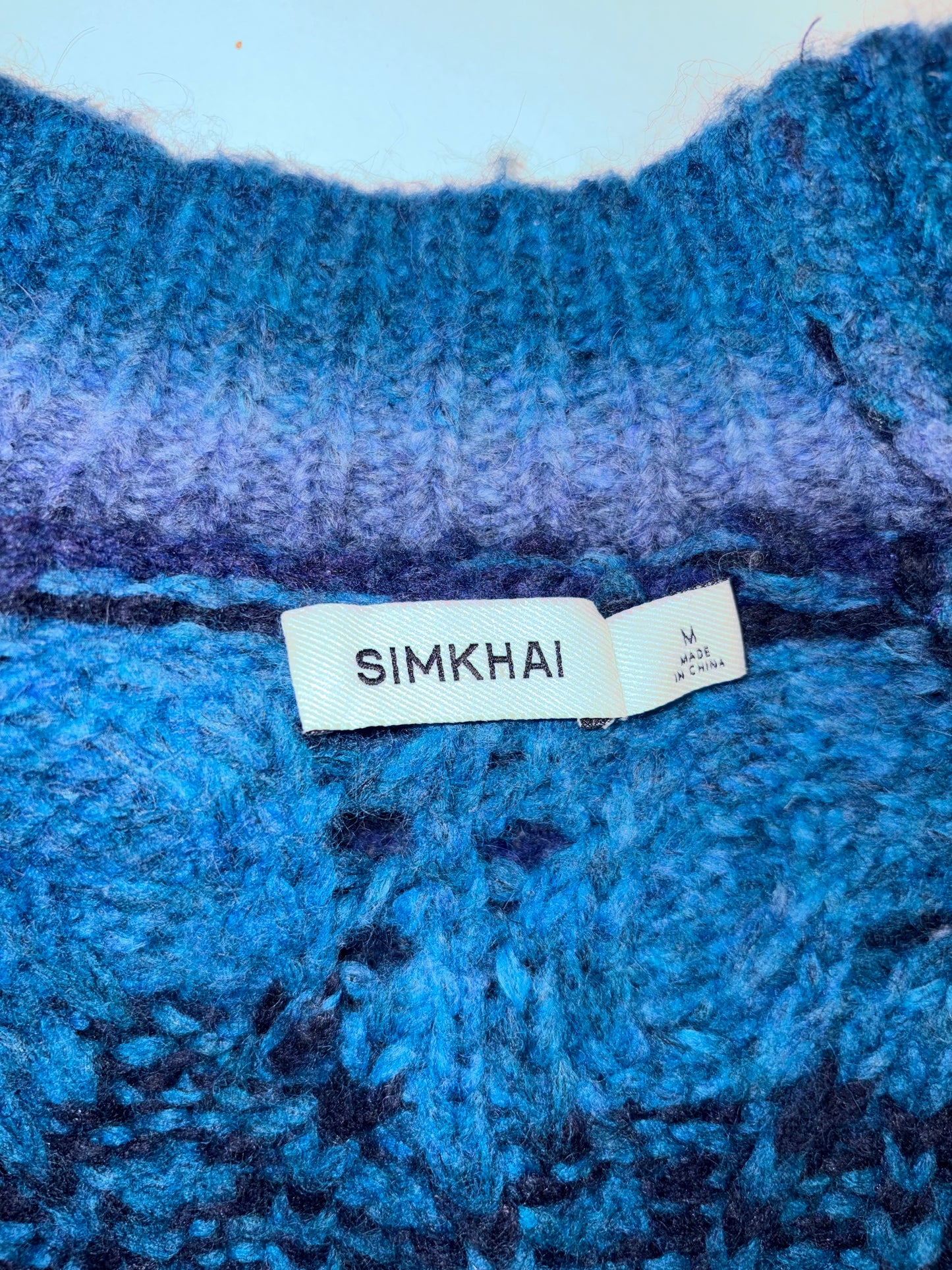 Knit Mock Neck Sweater Ombre Blue Button Sleeve | Sz Medium