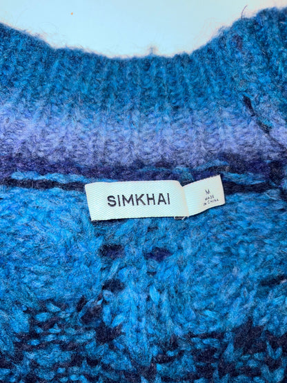 Knit Mock Neck Sweater Ombre Blue Button Sleeve | Sz Medium