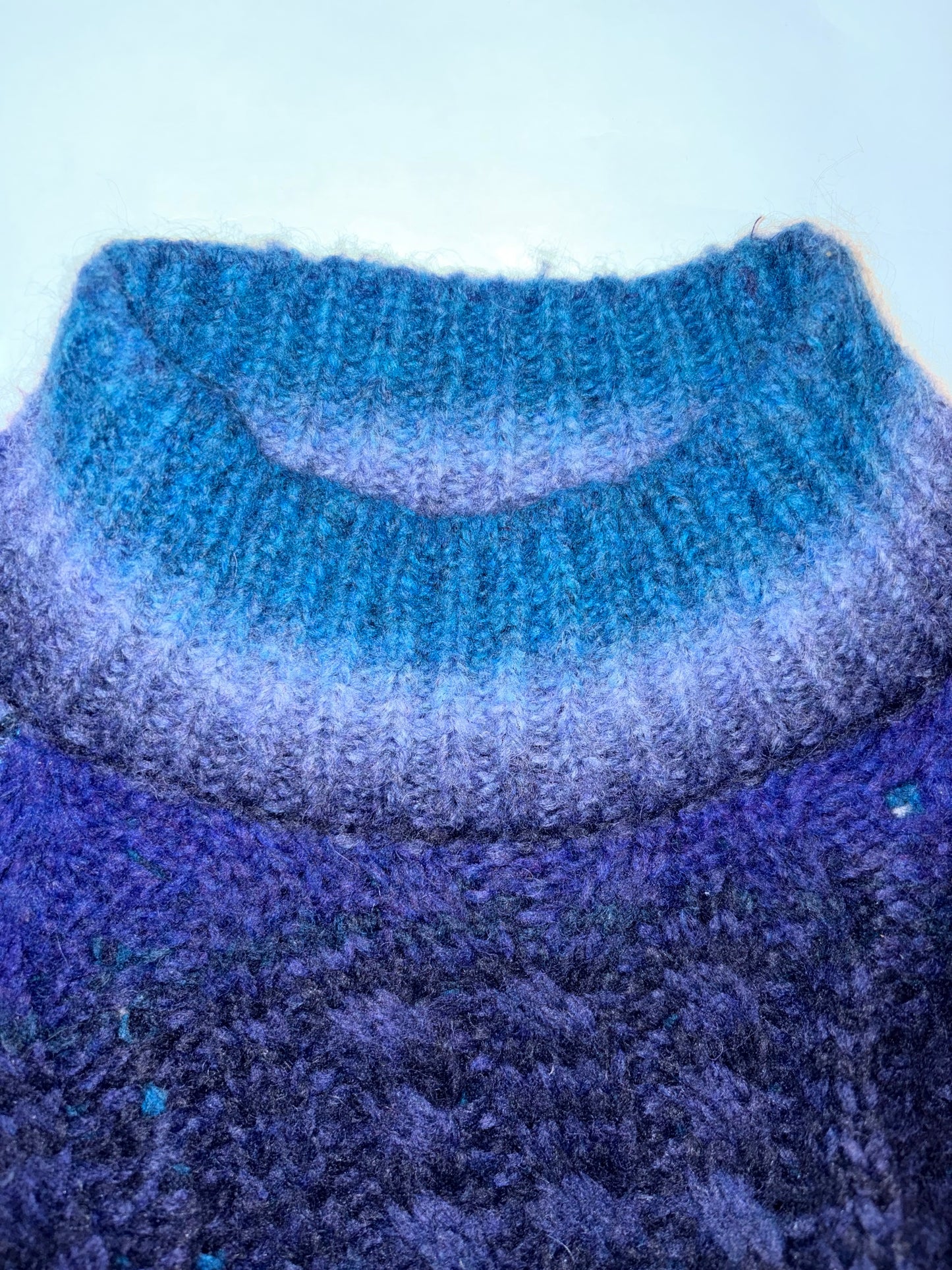 Knit Mock Neck Sweater Ombre Blue Button Sleeve | Sz Medium
