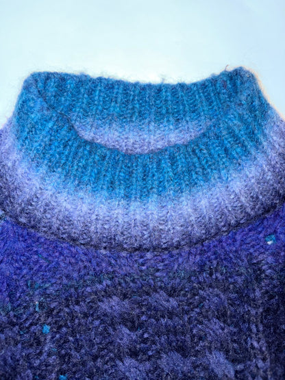 Knit Mock Neck Sweater Ombre Blue Button Sleeve | Sz Medium