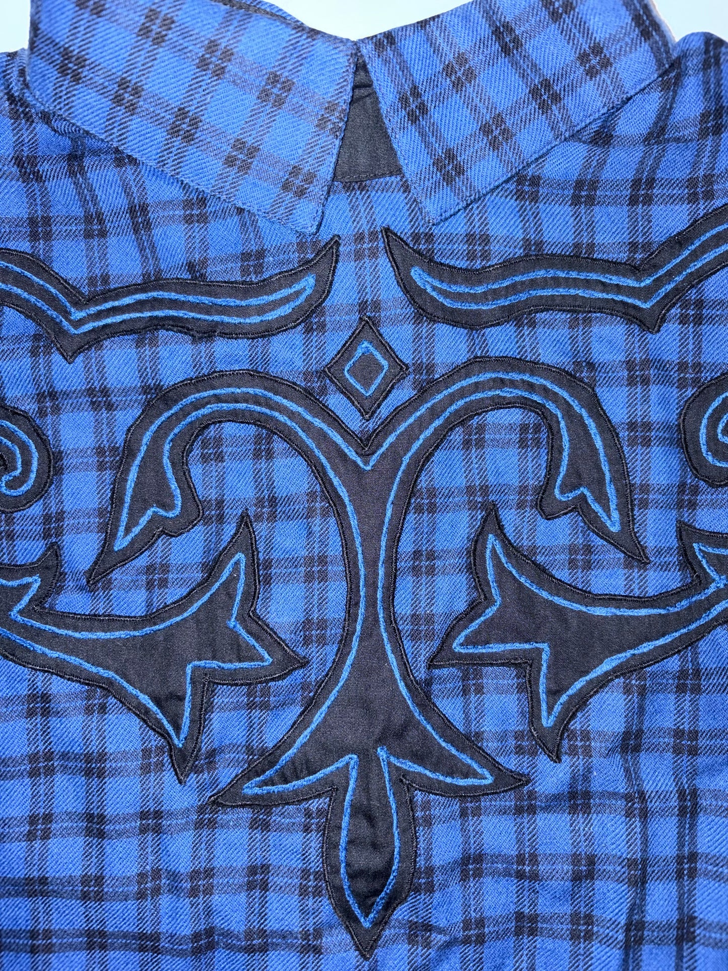 80s Vintage Western Blue Check Strong Shoulder | Sz IT 42 ~ M-L