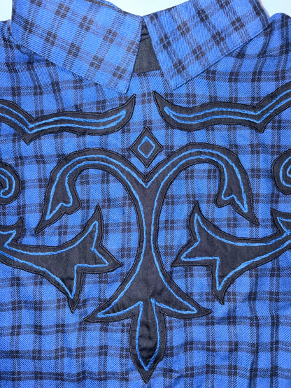 80s Vintage Western Blue Check Strong Shoulder | Sz IT 42 ~ M-L