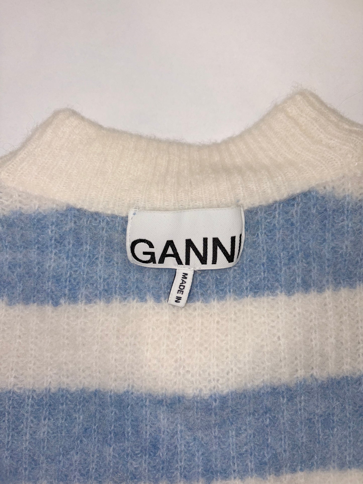 Stripe Blue White Fuzzy Sweater Jumper | Sz XXSmall