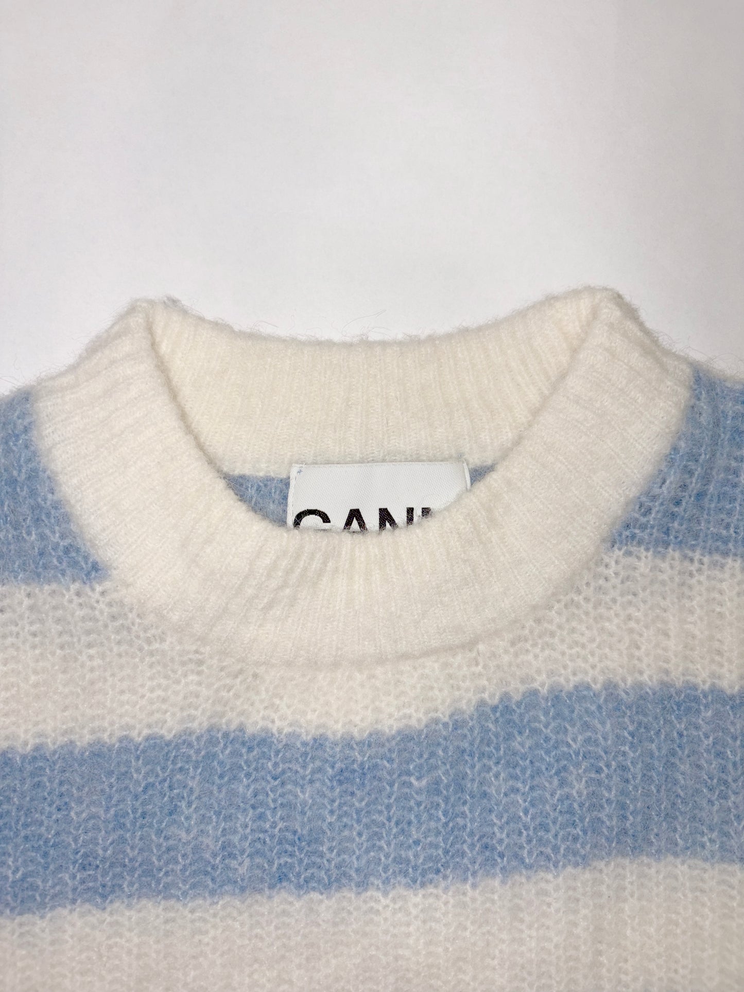 Stripe Blue White Fuzzy Sweater Jumper | Sz XXSmall