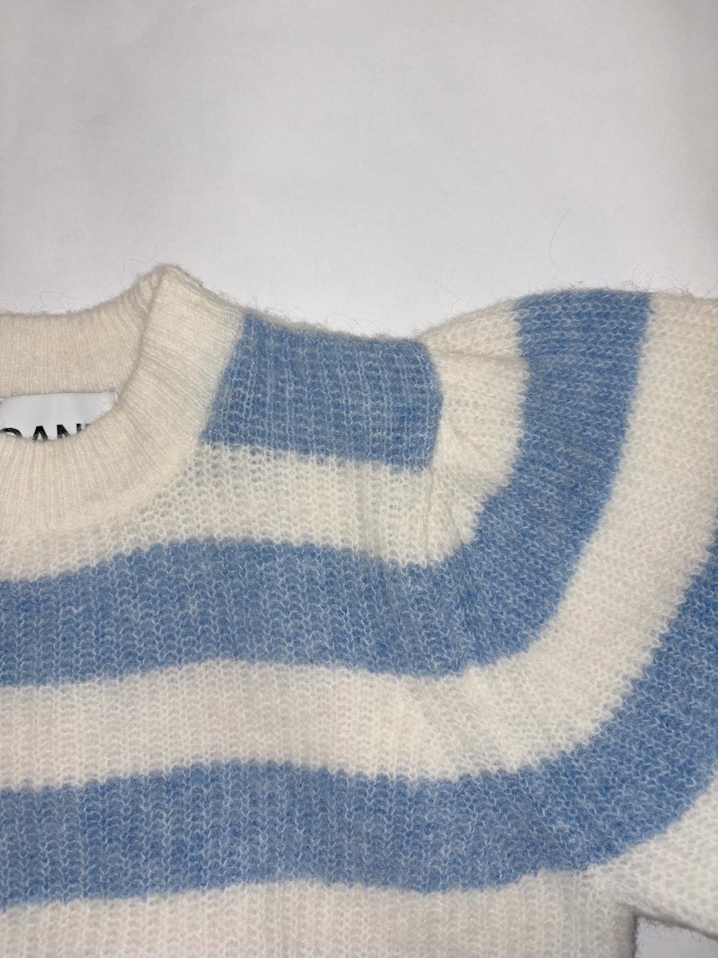 Stripe Blue White Fuzzy Sweater Jumper | Sz XXSmall