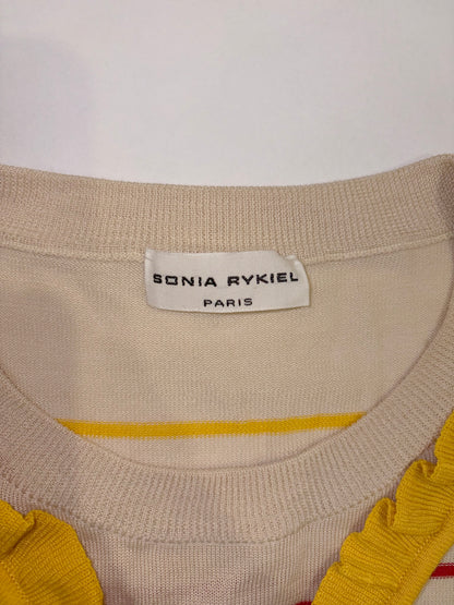 Silk Cotton Blend Jumper Sweatshirt Ruffle Stripe Top | Sz Medium