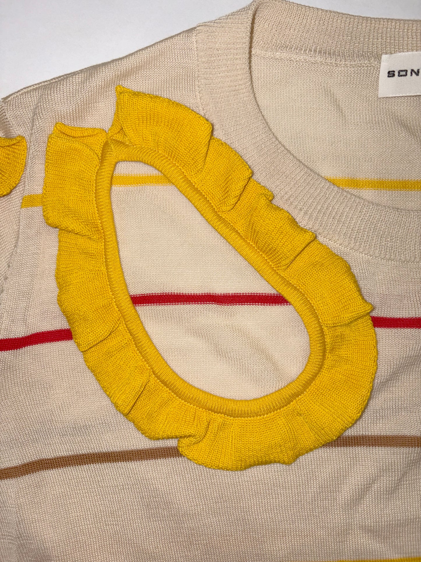 Silk Cotton Blend Jumper Sweatshirt Ruffle Stripe Top | Sz Medium