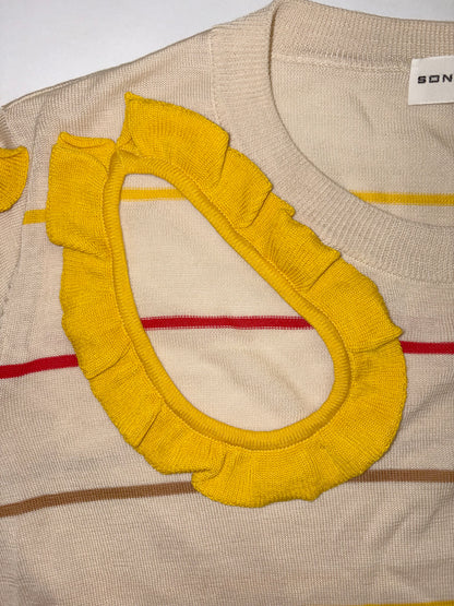 Silk Cotton Blend Jumper Sweatshirt Ruffle Stripe Top | Sz Medium