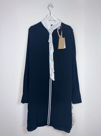Black White Ruffle Collar Contrast Long Sleeve Dress | Sz IT38 ~ Small