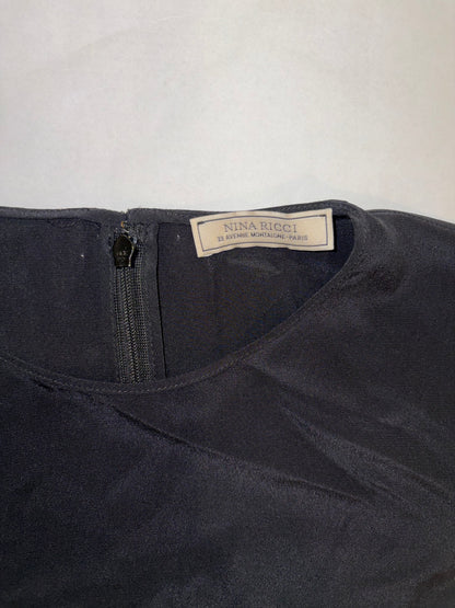 100% Silk Black Blouse Ruffle Sleeves | Sz FR 36 ~ Fits S-M