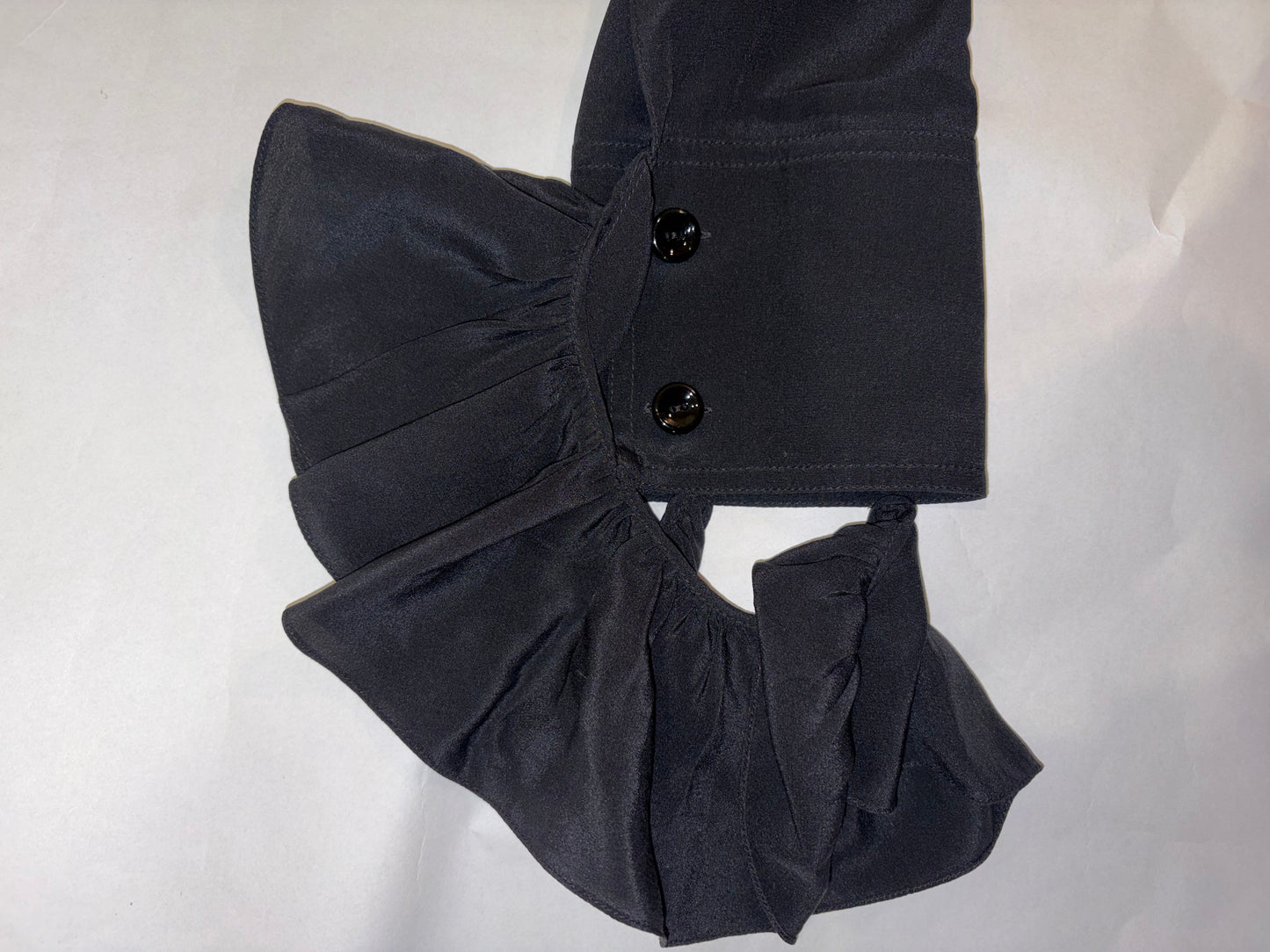 100% Silk Black Blouse Ruffle Sleeves | Sz FR 36 ~ Fits S-M