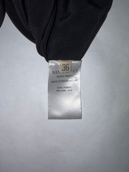 100% Silk Black Blouse Ruffle Sleeves | Sz FR 36 ~ Fits S-M