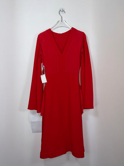 Slit Sleeves Silk Lined Belted Midi Dress Red | Sz IT 38