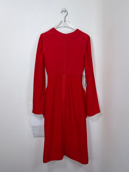 Slit Sleeves Silk Lined Belted Midi Dress Red | Sz IT 38