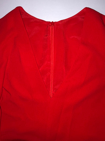 Slit Sleeves Silk Lined Belted Midi Dress Red | Sz IT 38