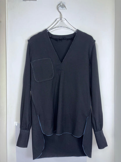 100% Virgin Wool Black V Neck Blouse | Sz FR34 ~ Small