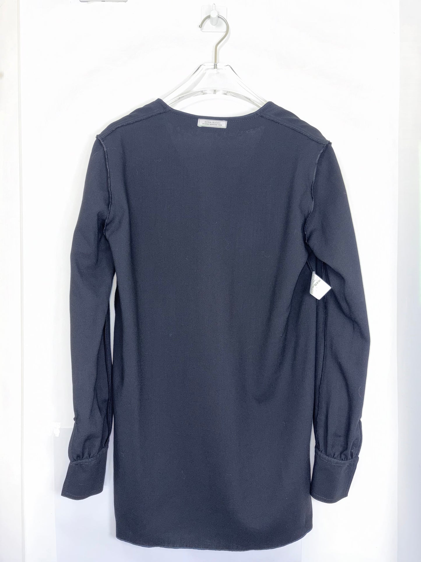 100% Virgin Wool Black V Neck Blouse | Sz FR34 ~ Small