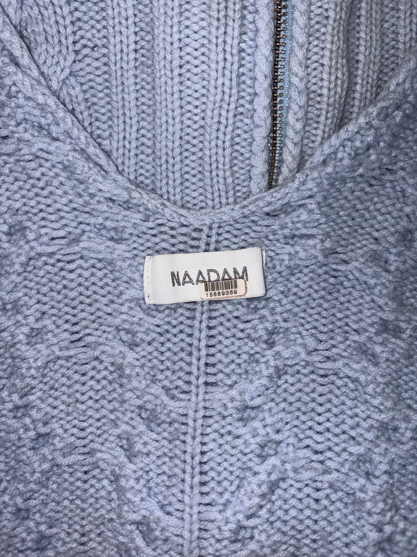 Wool Cashmere Open Back Cable Knit Quarter Zip Blue Sweater | Sz XSmall