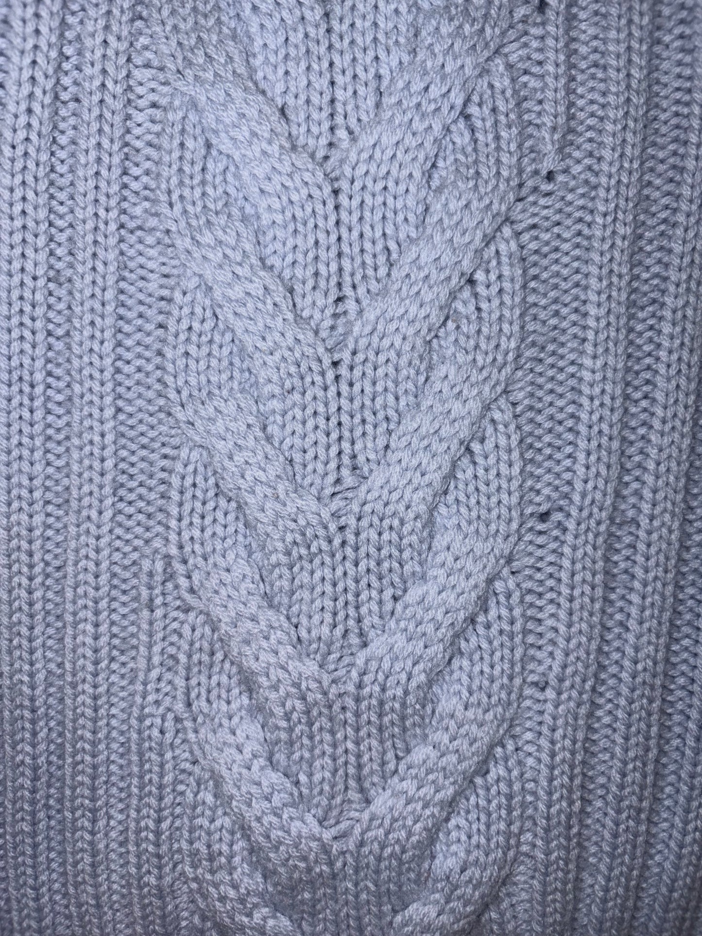 Wool Cashmere Open Back Cable Knit Quarter Zip Blue Sweater | Sz XSmall
