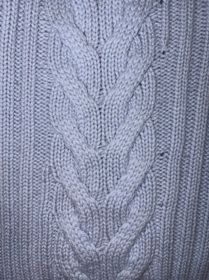 Wool Cashmere Open Back Cable Knit Quarter Zip Blue Sweater | Sz XSmall