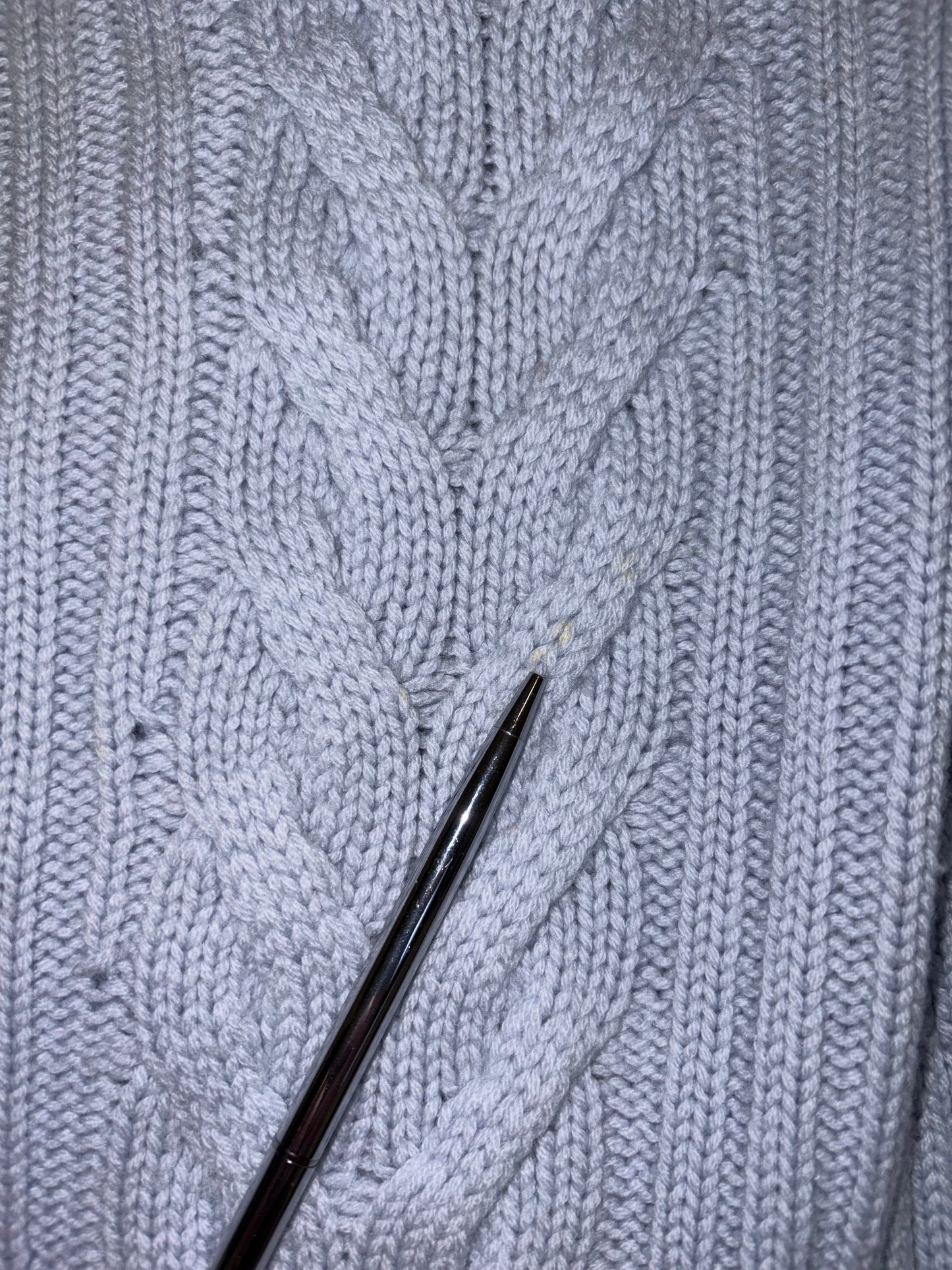 Wool Cashmere Open Back Cable Knit Quarter Zip Blue Sweater | Sz XSmall