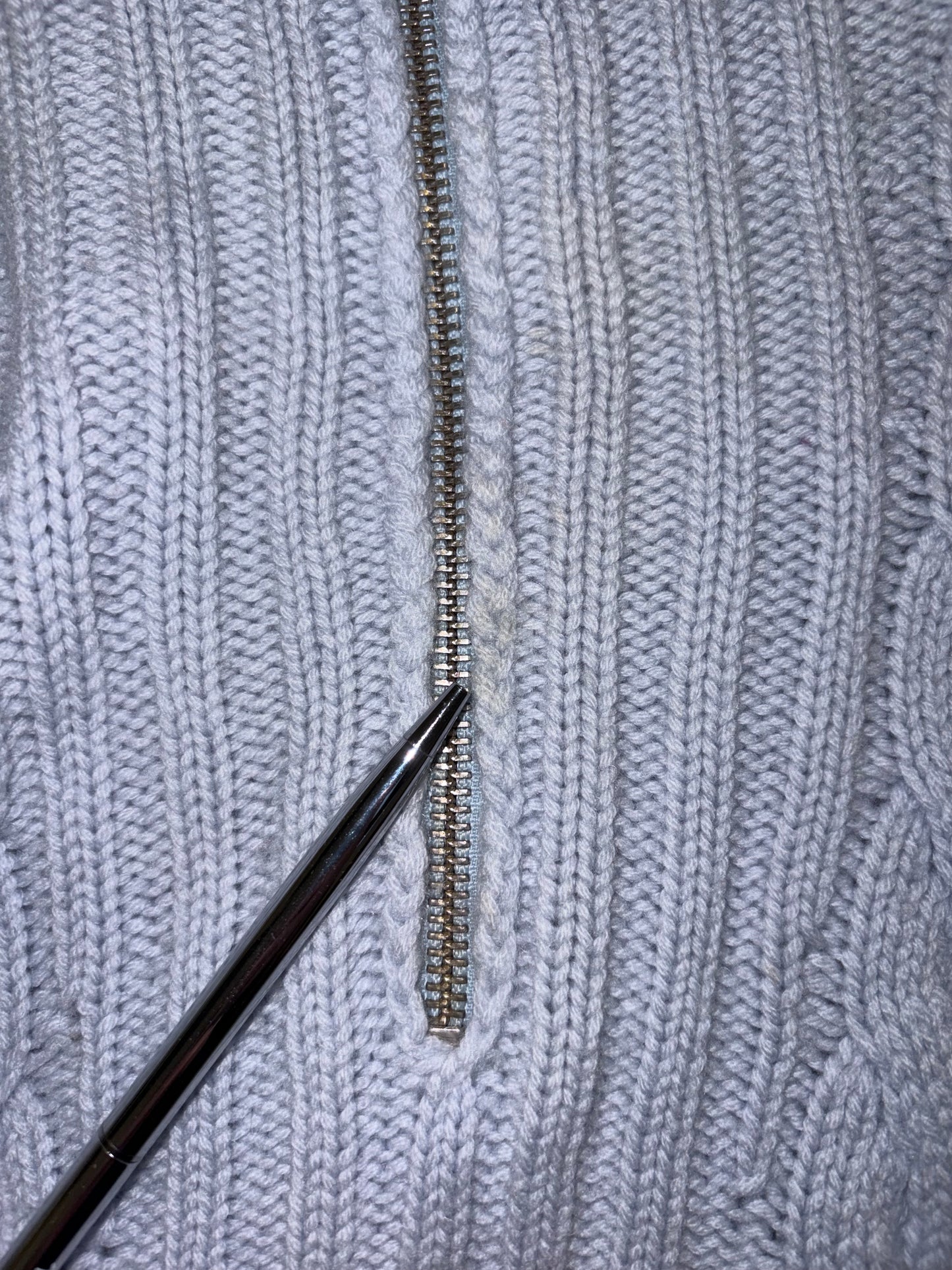 Wool Cashmere Open Back Cable Knit Quarter Zip Blue Sweater | Sz XSmall