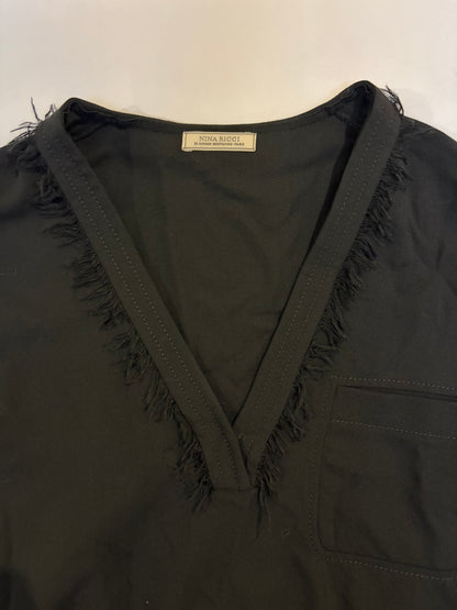 100% Virgin Wool Black V Neck Blouse | Sz FR34 ~ Small