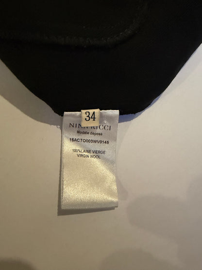 100% Virgin Wool Black V Neck Blouse | Sz FR34 ~ Small