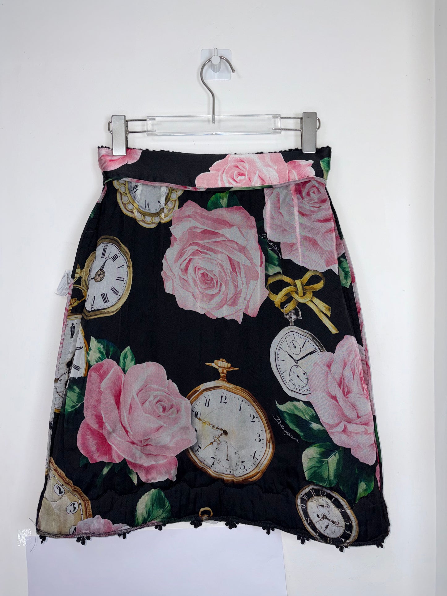 Wool Boucle Lace Hem Silk Lining Black Skirt | Sz IT40 ~ Small