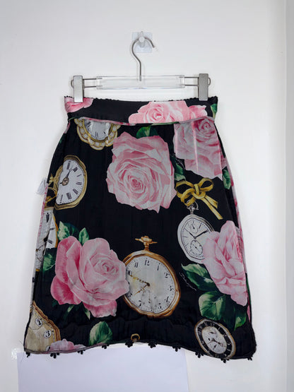 Wool Boucle Lace Hem Silk Lining Black Skirt | Sz IT40 ~ Small