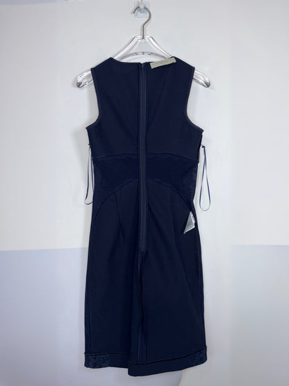 Navy Blue Jersey Lace Sides Sleeveless Sheath Dress | Sz IT38