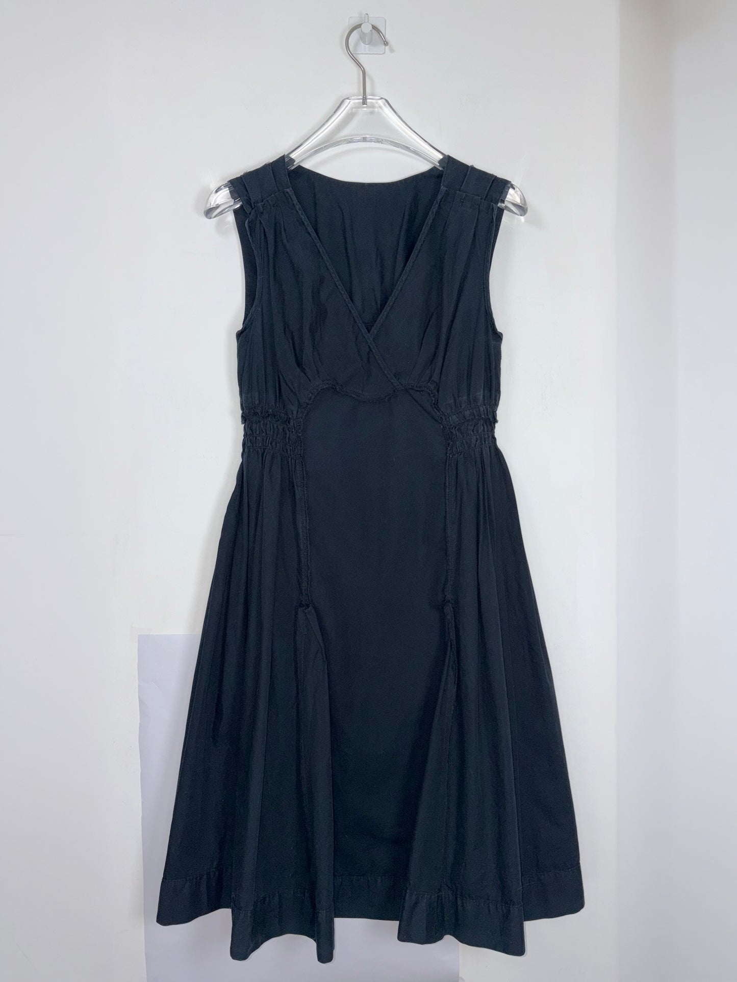 Vintage Ruche Gather Sleeveless Cotton V Neck Dress | Sz IT 38 ~ Small