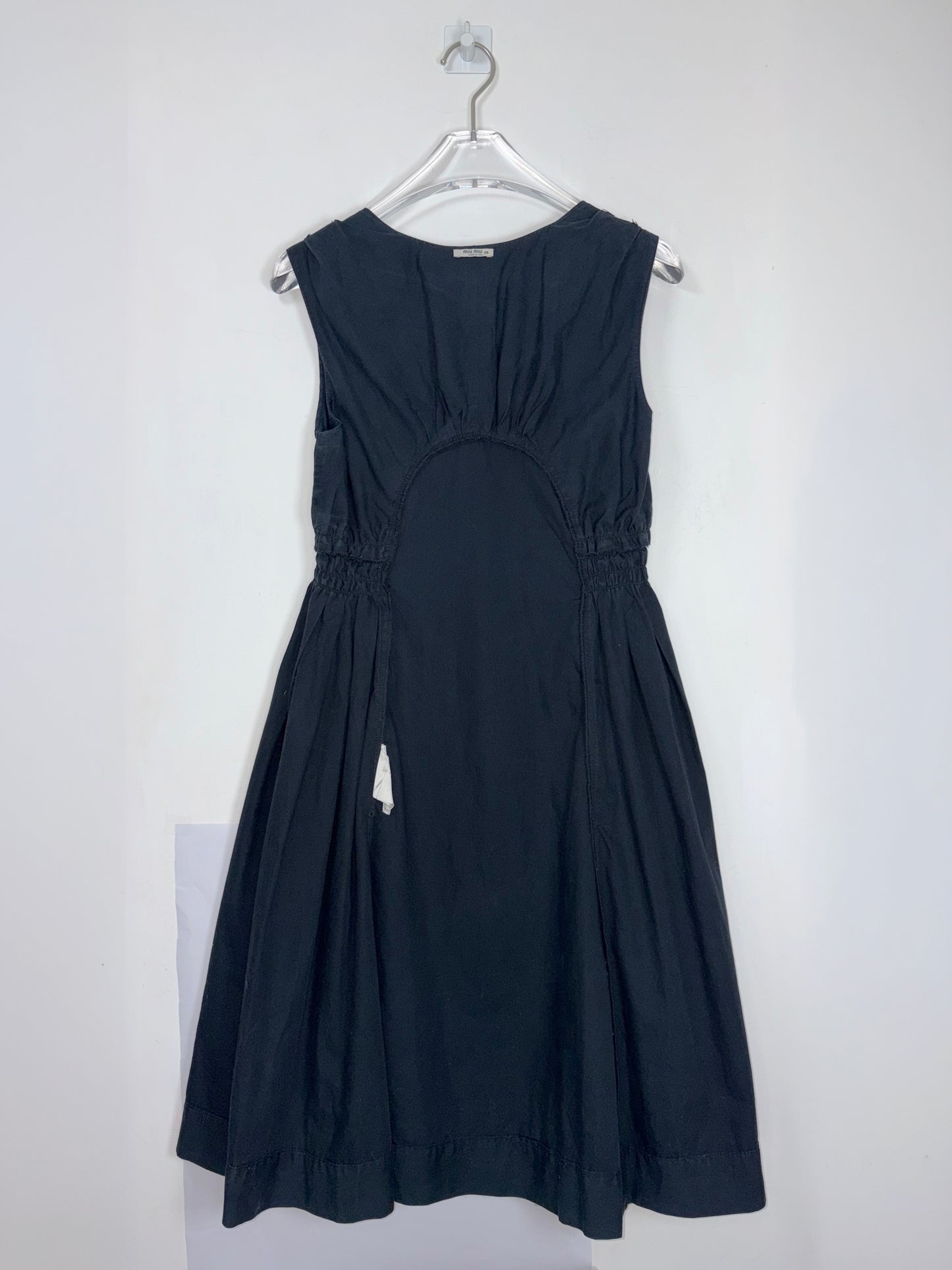 Vintage Ruche Gather Sleeveless Cotton V Neck Dress | Sz IT 38 ~ Small