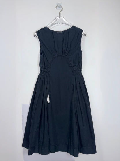 Vintage Ruche Gather Sleeveless Cotton V Neck Dress | Sz IT 38 ~ Small