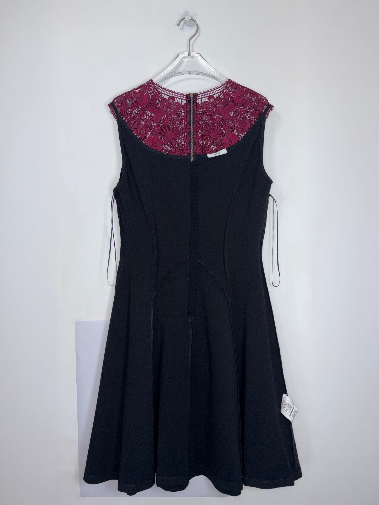 Black Burgundy Lace Accent Crew Neck Sleeve A-Line Dress |Sz UK12~ Small