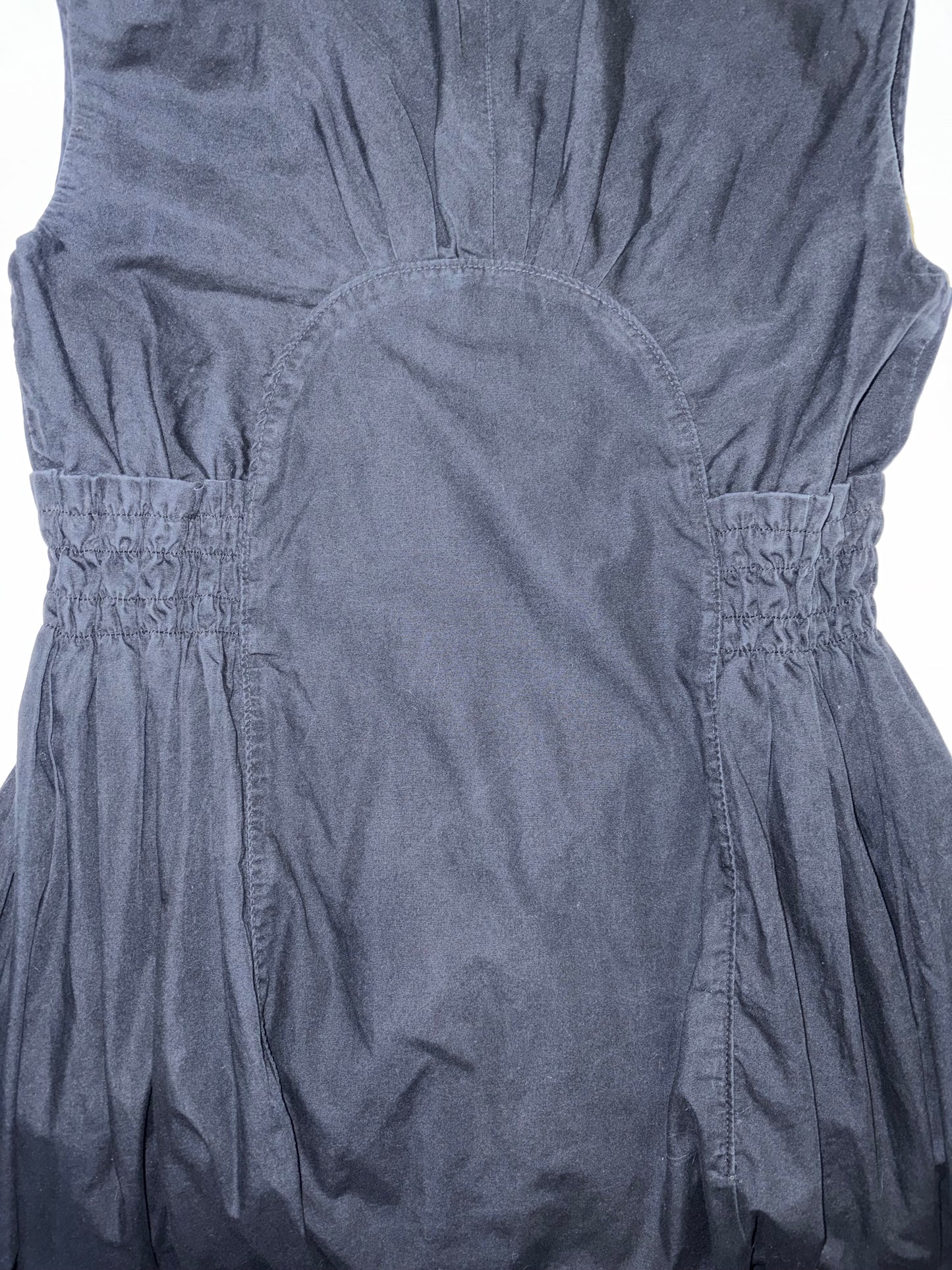 Vintage Ruche Gather Sleeveless Cotton V Neck Dress | Sz IT 38 ~ Small